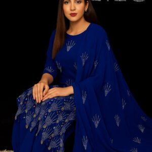 Luxury Blue Rhinestone Chiffo Fabric - Image 2