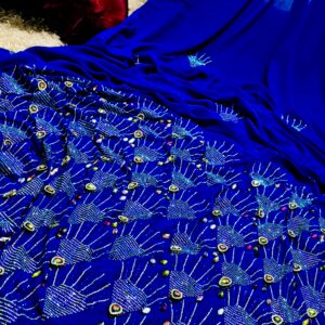 Luxury Blue Rhinestone Chiffo Fabric - Image 5