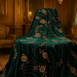 Luxury Royal Green Embroidered Velvet - Image 2
