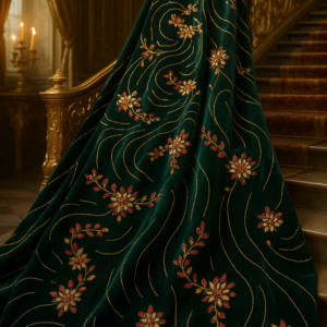 Luxury Royal Green Embroidered Velvet - Image 3