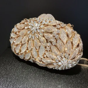 MC Gold Metal Leaves Evening Clutch Bag - Image 4