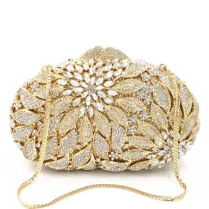 MC Gold Metal Leaves Evening Clutch Bag - Image 9