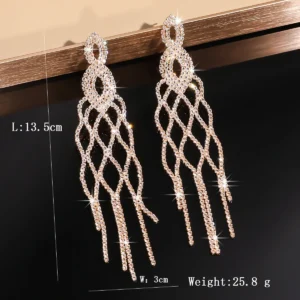Long Tassel Rhinestone Drop Earrings for Women - Image 2