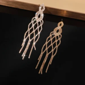 Long Tassel Rhinestone Drop Earrings for Women - Image 3