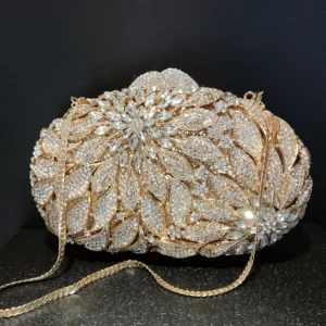 MC Gold Metal Leaves Evening Clutch Bag - Image 1