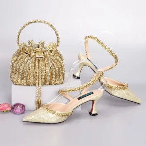 Royal Gold Blue High Heels - Image 1