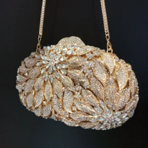 MC Gold Metal Leaves Evening Clutch Bag - Image 7