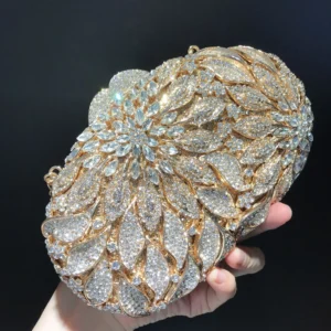 MC Gold Metal Leaves Evening Clutch Bag - Image 6