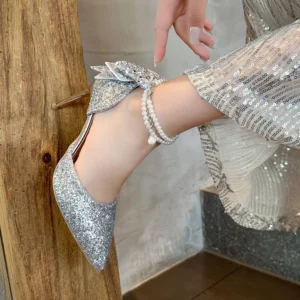 women's fine heel pearl line - Image 4