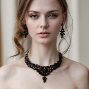 Graceful Black Leaves Jewelry Set - Image 1