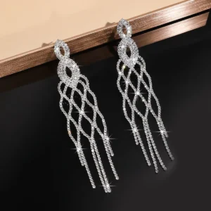 Long Tassel Rhinestone Drop Earrings for Women - Image 4