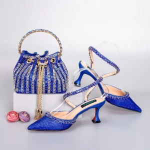 Royal Gold Blue High Heels - Image 4