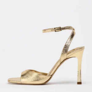 Gold Patent Leather Ankle Buckle High Heeled Sandals - Image 4