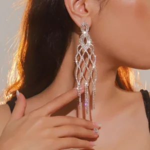 Long Tassel Rhinestone Drop Earrings for Women - Image 6