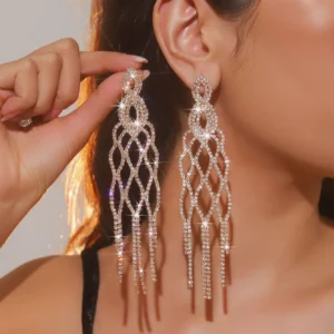 Long Tassel Rhinestone Drop Earrings for Women - Image 5