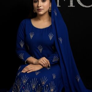 Luxury Blue Rhinestone Chiffo Fabric - Image 3