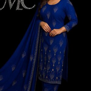Luxury Blue Rhinestone Chiffo Fabric - Image 1